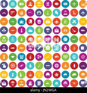 100 military journalist icons set color Stock Vector