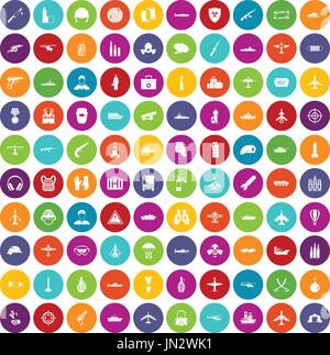 100 military resources icons set color Stock Vector