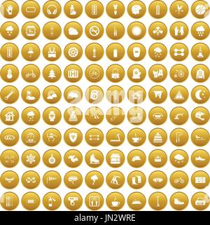 100 glove icons set gold Stock Vector