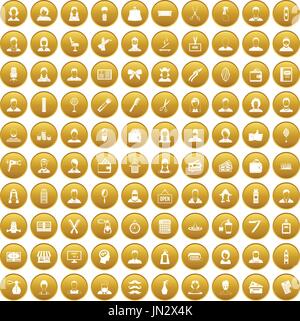 100 hairdresser icons set gold Stock Vector