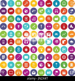 100 mobile icons set color Stock Vector