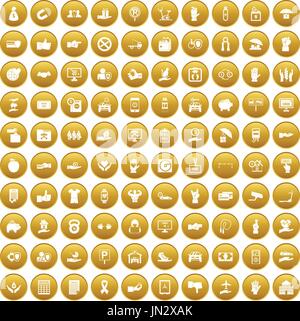 100 hand icons set gold Stock Vector