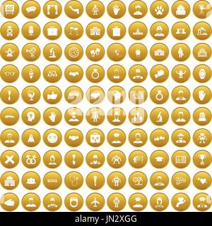 100 handshake icons set gold Stock Vector