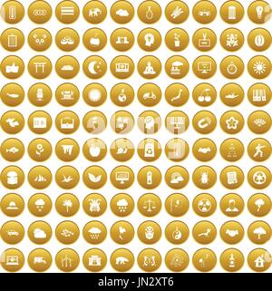 100 harmony icons set gold Stock Vector
