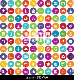 100 mother and child icons set color Stock Vector
