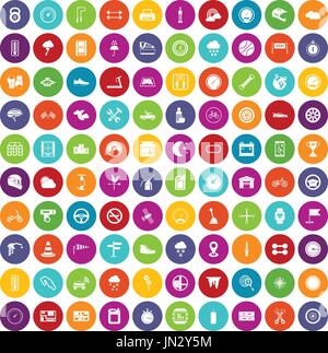 100 motorsport icons set color Stock Vector