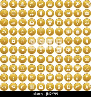100 heart icons set gold Stock Vector