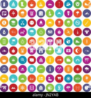 100 mountaineering icons set color Stock Vector