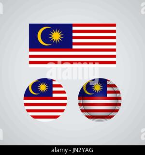 Flag design. Malaysian flag set. Isolated template for your designs. Vector illustration. Stock Vector