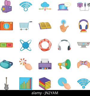 Attachment icons set, cartoon style Stock Vector