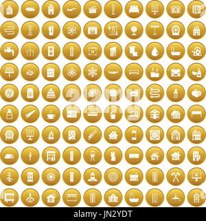 100 heating icons set gold Stock Vector
