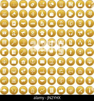 100 help desk icons set gold Stock Vector