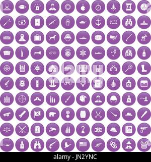 100 bullet icons set purple Stock Vector