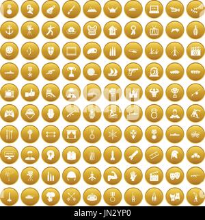 100 hero icons set gold Stock Vector