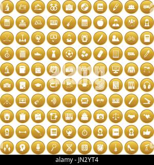 100 hi-school icons set gold Stock Vector