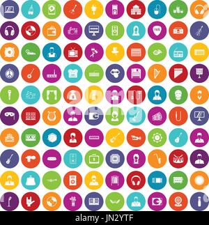 100 music icons set color Stock Vector