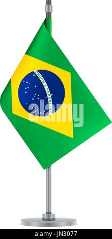 Flag design. Brazilian flag hanging on the metallic pole. Isolated template for your designs. Vector illustration. Stock Vector