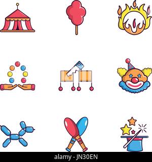 Circus icons set, flat style Stock Vector