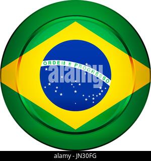 Flag button design. Brazilian flag on the round button. Isolated template for your designs. Vector illustration. Stock Vector