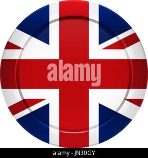 Flag button design. English flag on the round button. Isolated template for your designs. Vector illustration. Stock Vector