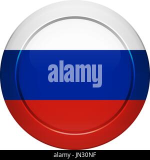 Flag button design. Russian flag on the round button. Isolated template for your designs. Vector illustration. Stock Vector
