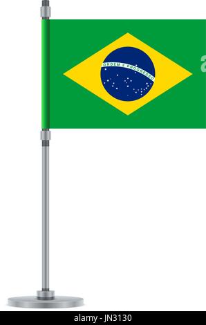 Flag design. Brazilian flag on the metallic pole. Isolated template for your designs. Vector illustration. Stock Vector