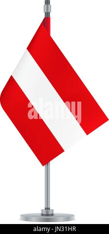 Flag design. Austrian flag hanging on the metallic pole. Isolated template for your designs. Vector illustration. Stock Vector