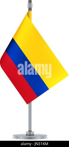 Flag design. Colombian flag hanging on the metallic pole. Isolated template for your designs. Vector illustration. Stock Vector