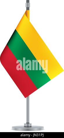 Flag design. Lithuanian flag hanging on the metallic pole. Isolated template for your designs. Vector illustration. Stock Vector