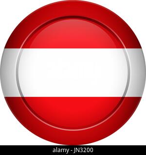 Flag design. Austrian flag on the round button. Isolated template for your designs. Vector illustration. Stock Vector