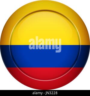 Flag design. Colombian flag on the round button. Isolated template for your designs. Vector illustration. Stock Vector