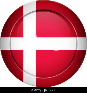 Flag design. Danish flag on the round button. Isolated template for your designs. Vector illustration. Stock Vector