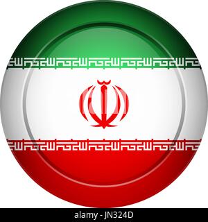 Flag design. Iranian flag on the round button. Isolated template for your designs. Vector illustration. Stock Vector