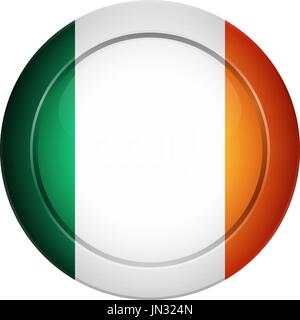 Flag design. Irish flag on the round button. Isolated template for your designs. Vector illustration. Stock Vector