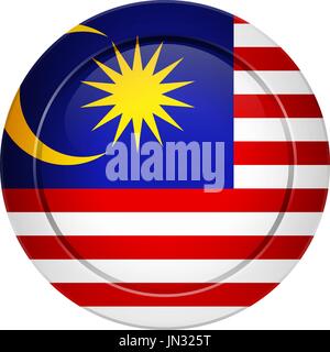 Flag design. Malaysian flag on the round button. Isolated template for your designs. Vector illustration. Stock Vector