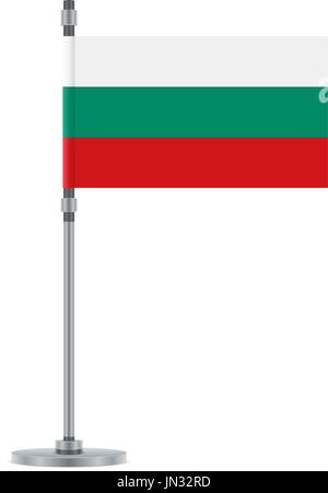 Flag design. Bulgarian flag on the metallic pole. Isolated template for your designs. Vector illustration. Stock Vector