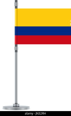 Flag design. Colombian flag on the metallic pole. Isolated template for your designs. Vector illustration. Stock Vector