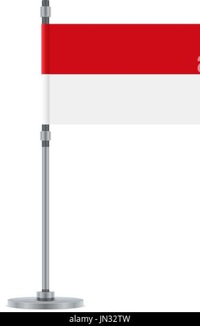 Flag design. Indonesian flag on the cmetallic pole. Isolated template for your designs. Vector illustration. Stock Vector