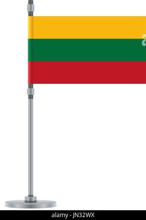 Flag design. Lithuanian flag on the metallic pole. Isolated template for your designs. Vector illustration. Stock Vector