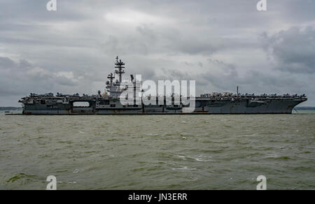 US Navy nuclear powered warship, the aircraft carrier USS George H W Bush on a visit to Portsmouth, UK by the United States Navy on 28/7/17. Stock Photo