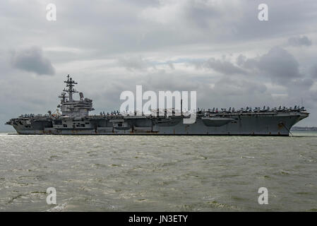 US Navy nuclear powered warship, the aircraft carrier USS George H W Bush on a visit to Portsmouth, UK by the United States Navy on 28/7/17. Stock Photo