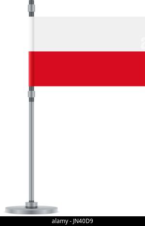 Flag design. Polish flag on the metallic pole. Isolated template for your designs. Vector illustration. Stock Vector