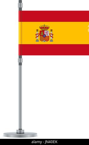 Flag design. Spanish flag on the metallic pole. Isolated template for your designs. Vector illustration. Stock Vector