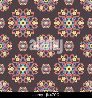 Mandala seamless pattern design with flat color style Stock Vector