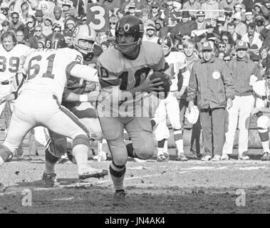 Fran Tarkenton, New York Giants quarterback, shows why he is known for his  scrambling finesse as he evades Cardinals in first quarter of game and  prepares to throw a pass in New