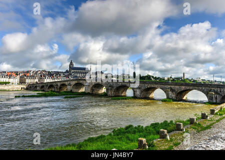 Jacques-Gabriel Bridge over the Loire River in Blois, France. Stock Photo