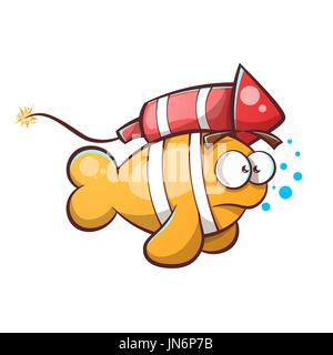 Cartoon fish with rocket Stock Vector