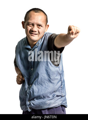 Portrait of a senior asian man riding. Isolated on white background with copy space and clipping path Stock Photo