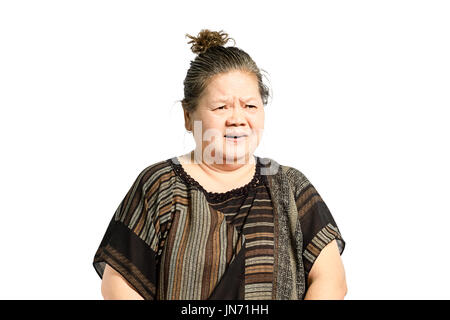 portrait of an angry mature woman. Isolated on white background with clipping path Stock Photo