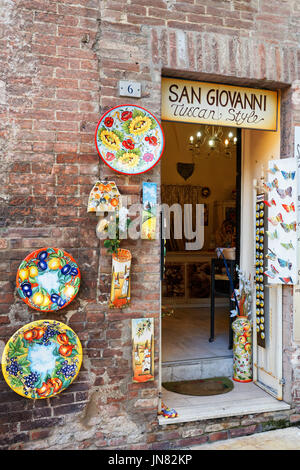 Siena, Italy - October 19, 2016: Street souvenir shop in the Old town in Siena, Tuscany, Italy Stock Photo
